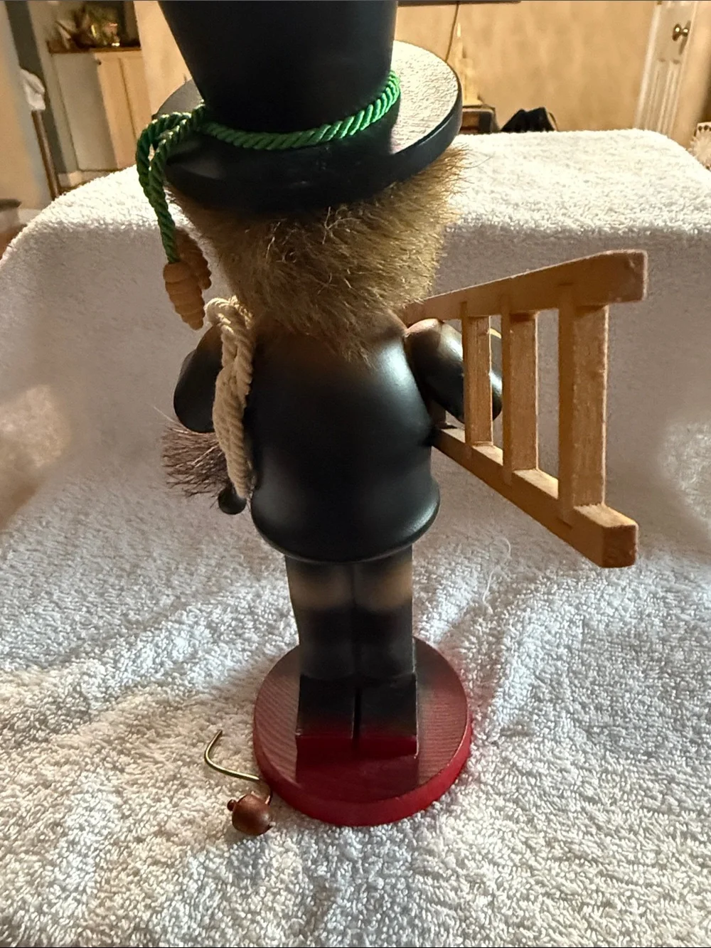 Wooden Chimney Sweep Figurine with Top Hat and Red Base